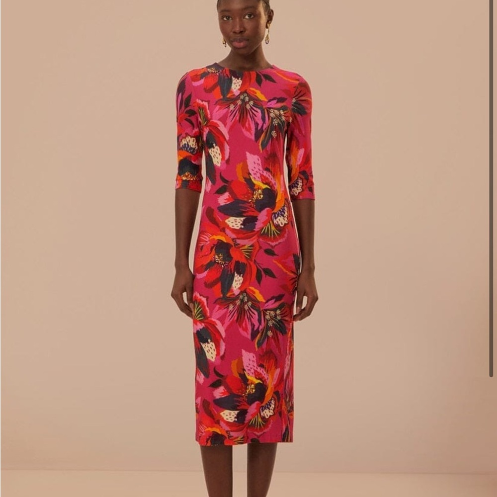 FARM Rio Pink Floral Midi Dress